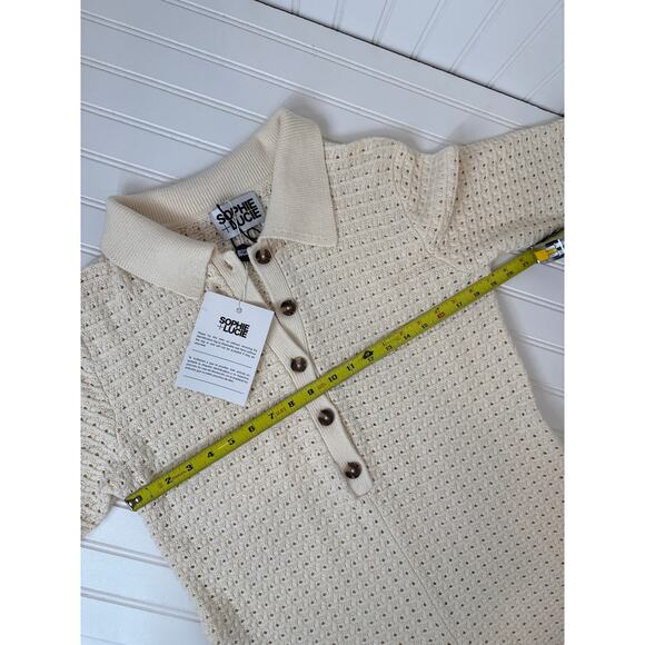 NWT Sophie + Lucie Open Knitted Jumpsuit Romper Cream Cotton Fitted Polo Size L - Picture 3 of 6